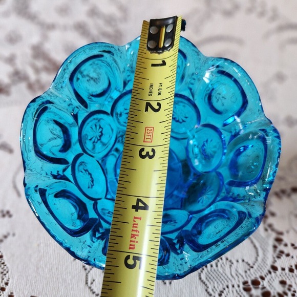 L.E. Smith Moon and Star Colonial Blue Scalloped Compote - Picture 5 of 6